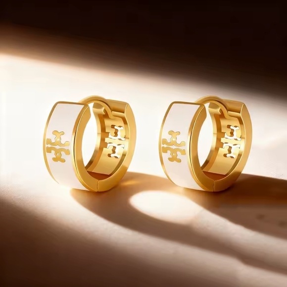 Anthropologie Jewelry - Gold and Cream Hoop Earrings